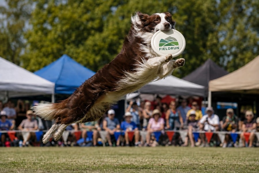 Custom printed frisbee branded for dog sports & pet brands