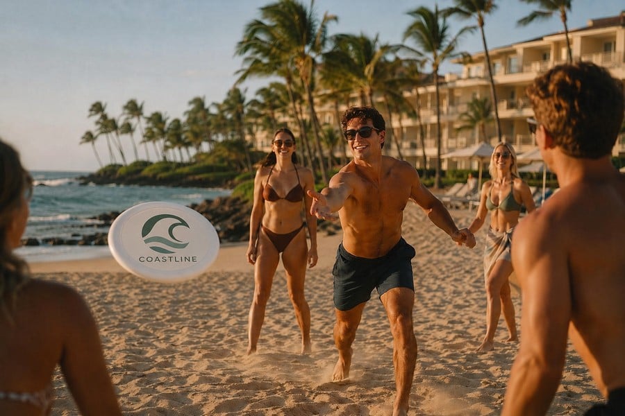 Custom printed frisbee branded for beach resorts & hospitality